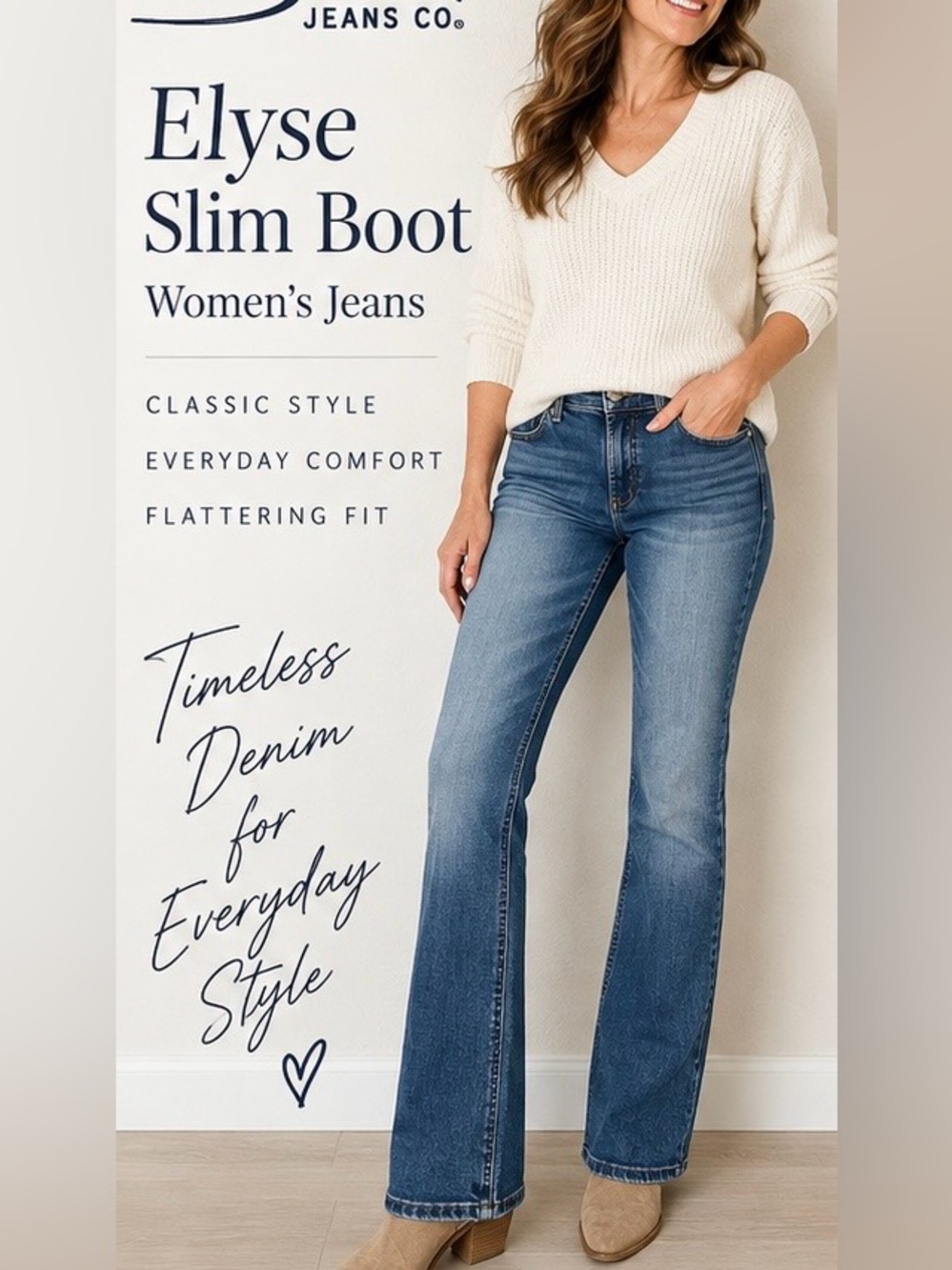 SILVER JEANS CO. ELYSE SLIM BOOT MEDIUM WASH JEANS. W30L31